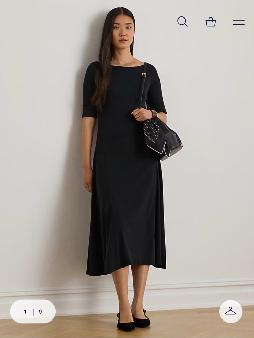 Ralph Lauren Black Label Sleek Black Boatneck Midi Dress